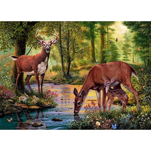 Deer in the forest drinking water Diamond Painting Kit - DIY