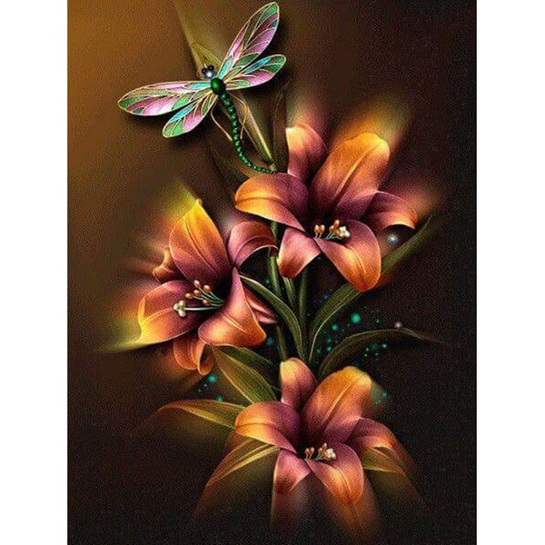 Flowers & Dragonfly Diamond Painting Kit - DIY