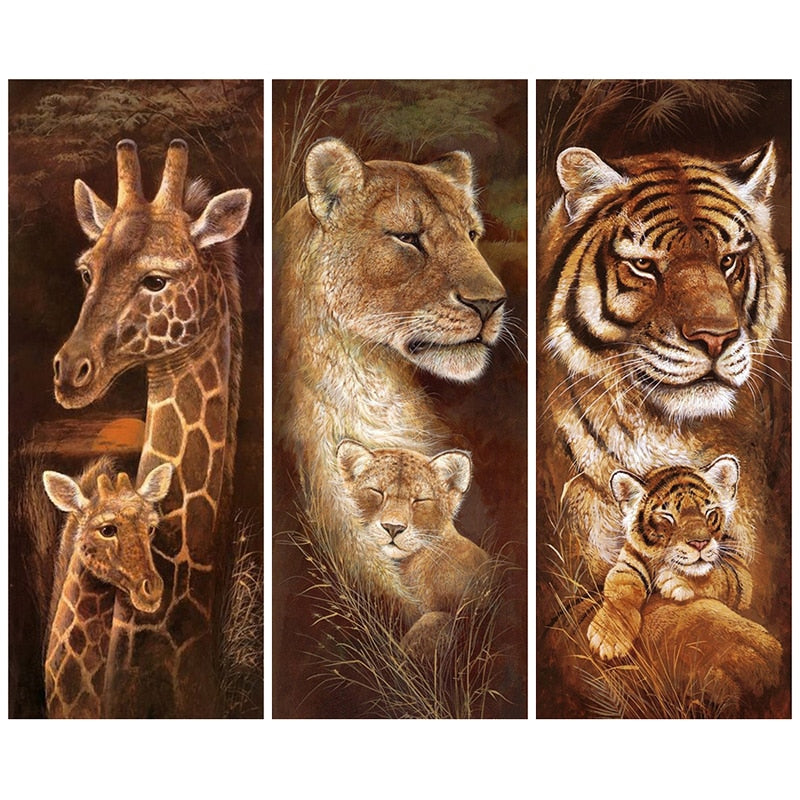 5d Diy Diamond Painting Animals Lion Cat Tiger Cross Stitch Kit