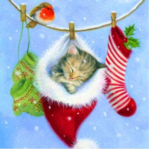 Christmas Cat In Socks Diamond Painting Kit - DIY